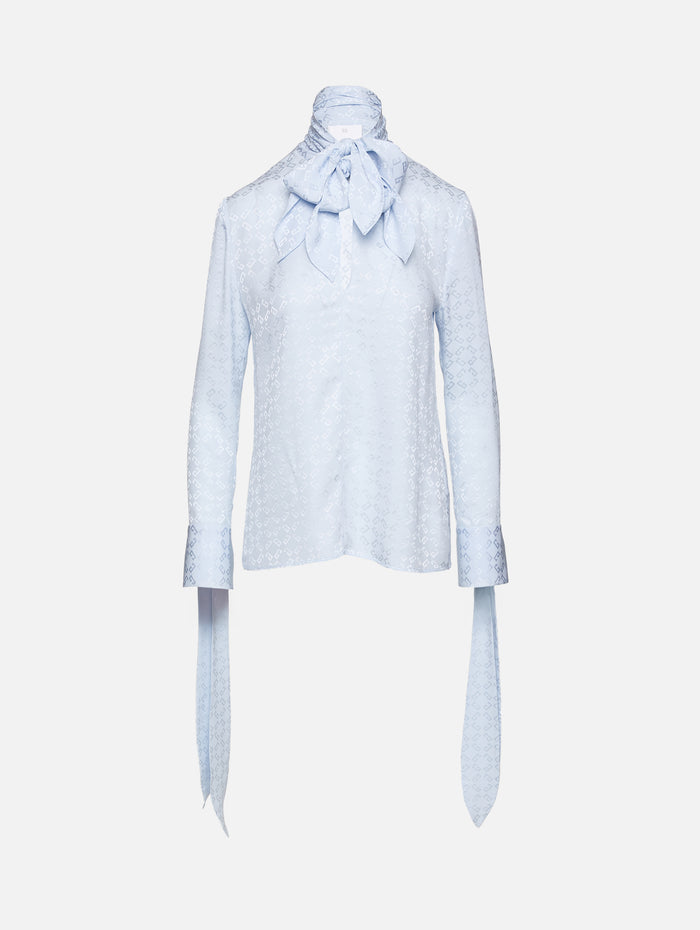 Satin Neck Tie Monogram Blouse,GIVENCHY,PALE BLUE,Image 1