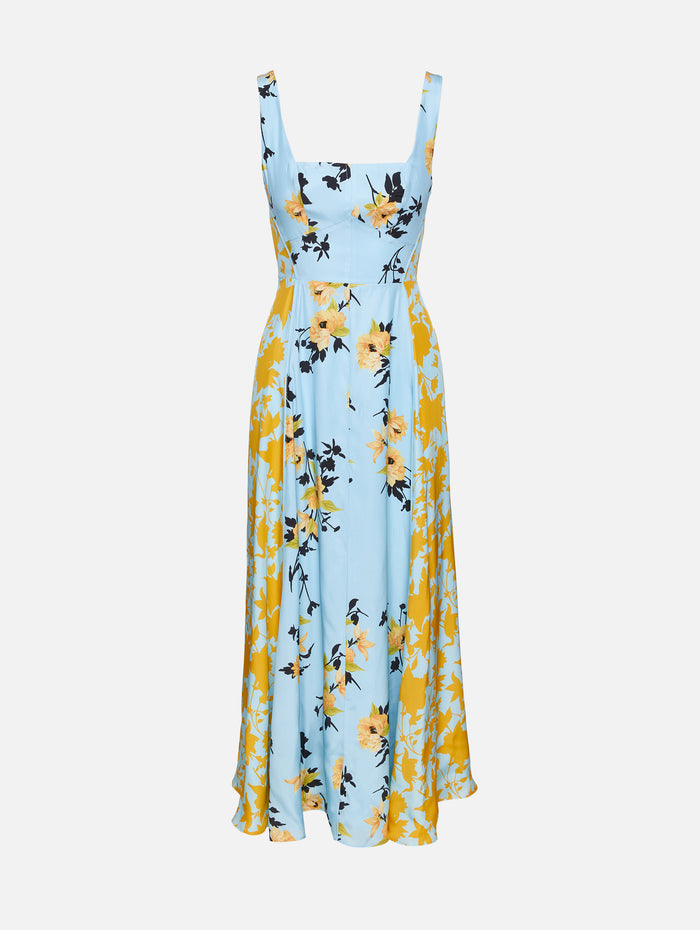 Floral Silk Dress,LA LIGNE,GOLDEN ROD BLUE,Image 1