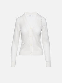 Mesh Pointelle Cardigan,ROSETTA GETTY,WHITE,Image 1