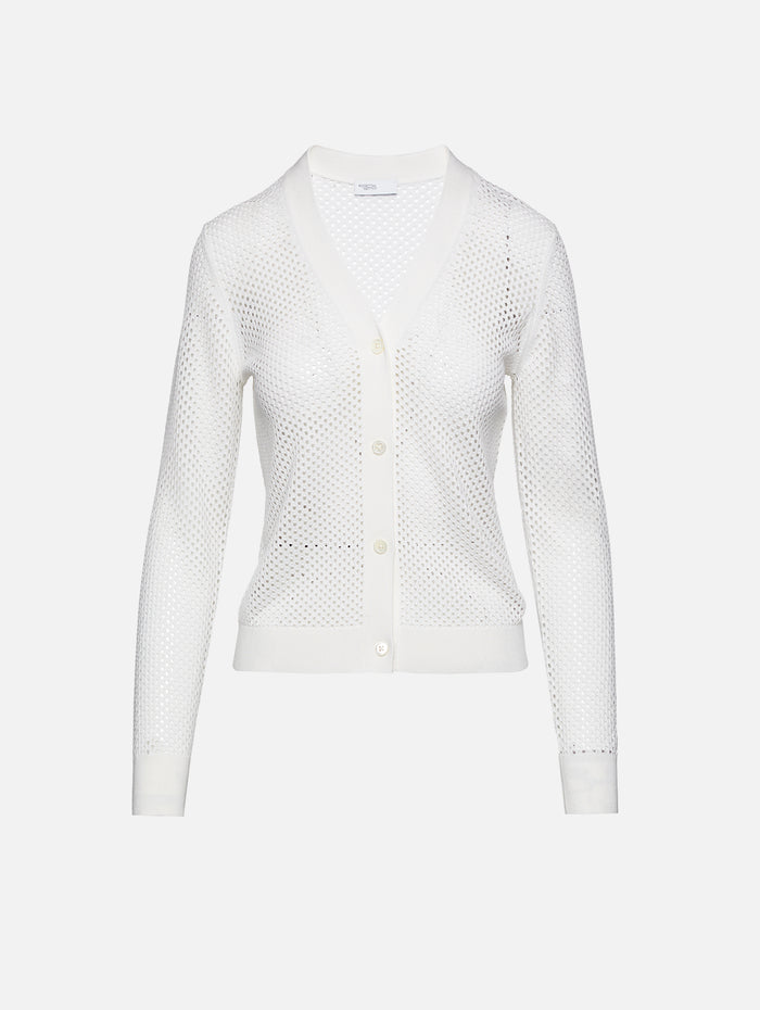 Mesh Pointelle Cardigan,ROSETTA GETTY,WHITE,Image 1
