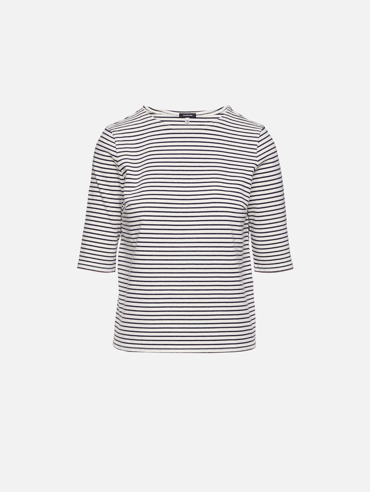Elbow Sleeve Stripe Tee,R13,NAVY/ECRU NARROW STRIPES,Image 1