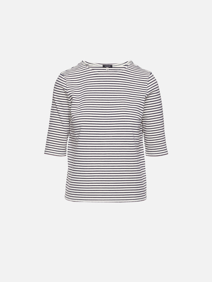 Elbow Sleeve Stripe Tee,R13,NAVY/ECRU NARROW STRIPES,Image 1