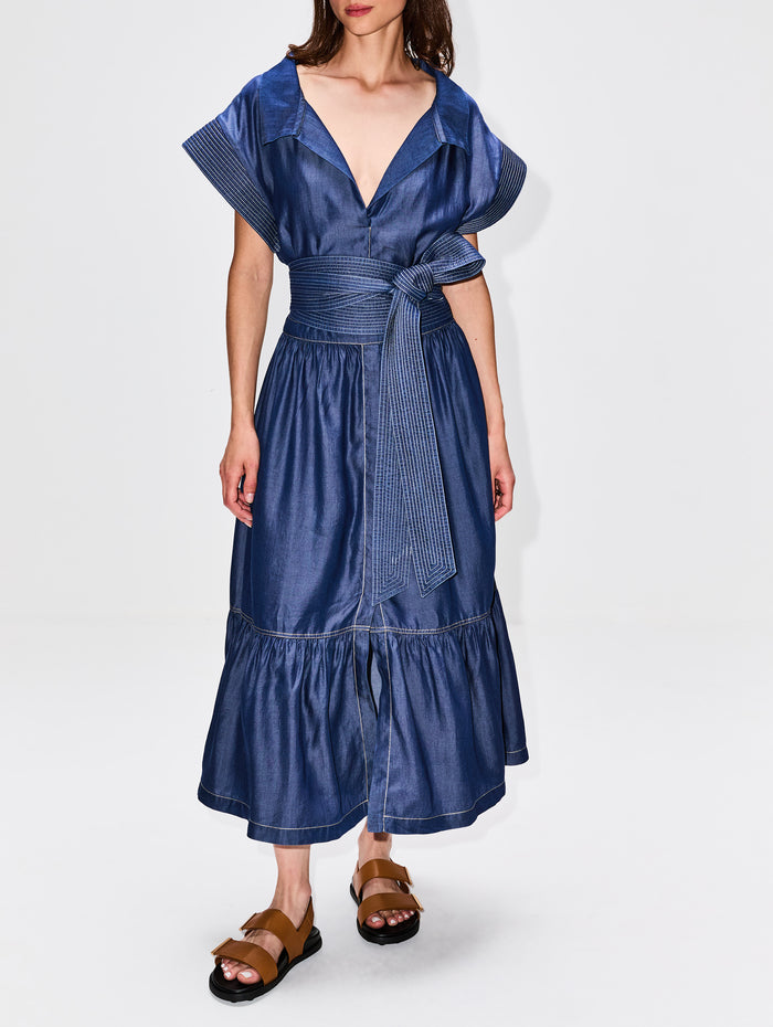Exclusive Shareer Dress,ANDRES OTALORA,MEDIUM WASH DENIM,Image 1