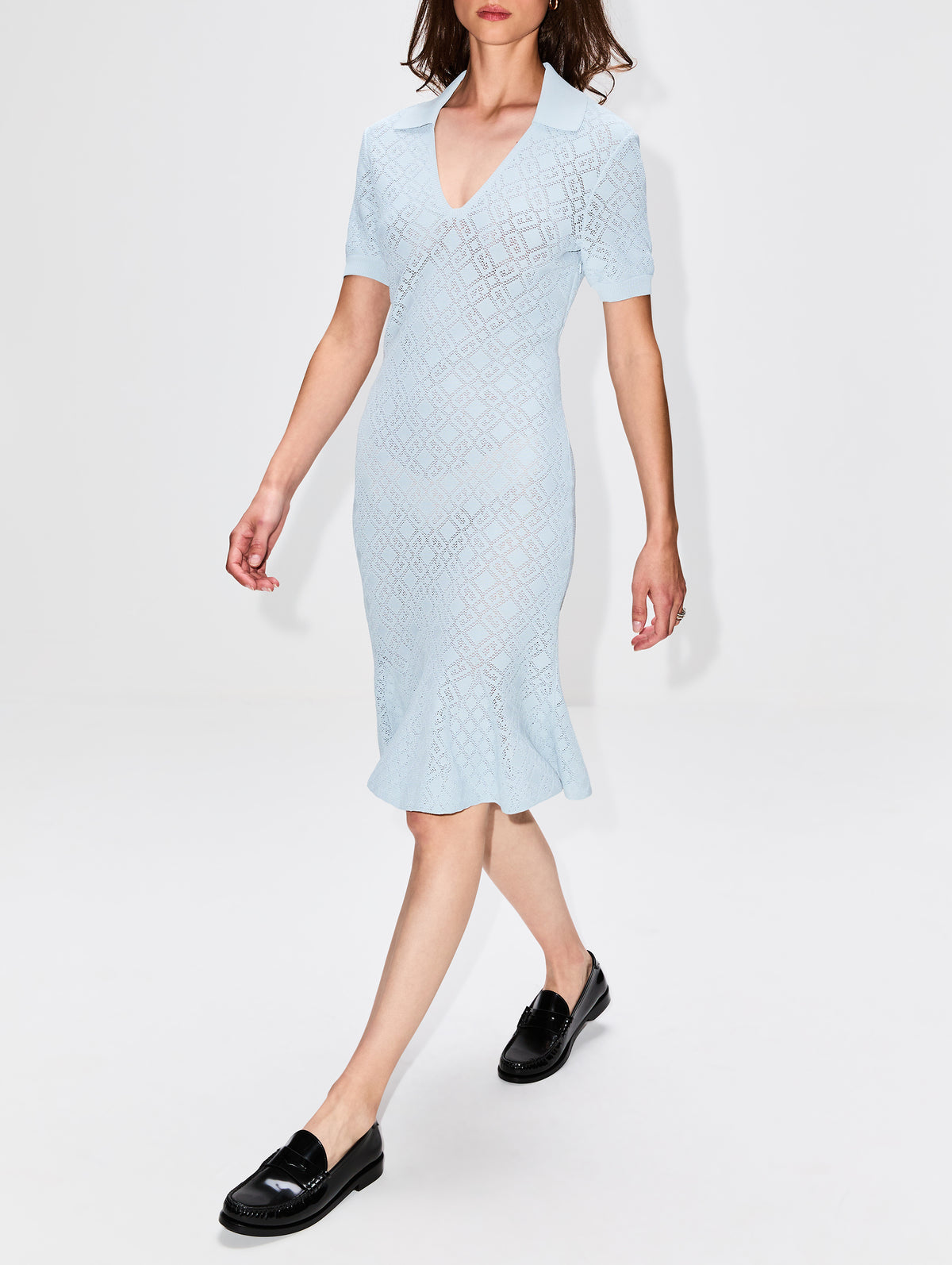 Polo Collar Short Dress,GIVENCHY,PALE BLUE,Image 3