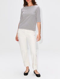 Elbow Sleeve Stripe Tee,R13,NAVY/ECRU NARROW STRIPES,Image 2