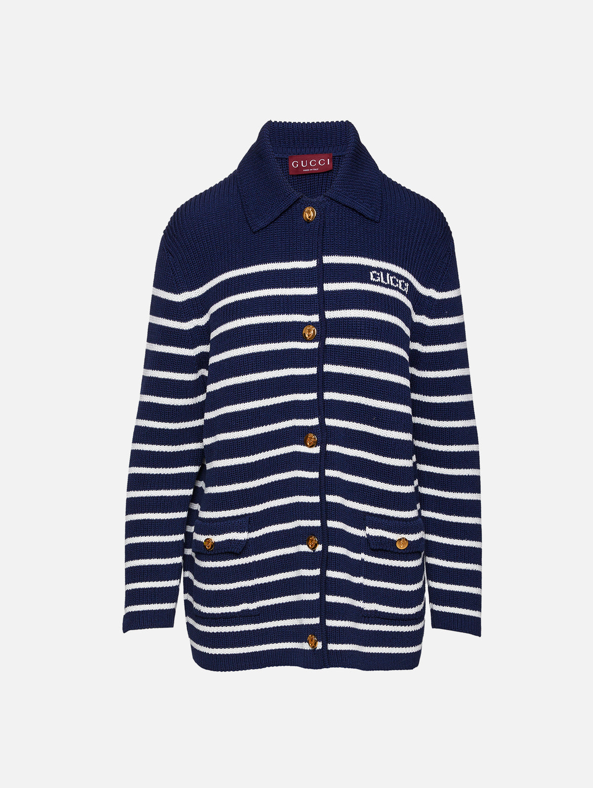 Striped Cardigan,GUCCI,NAVY/WHITE,Image 1