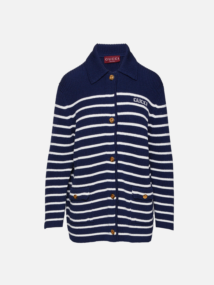 Striped Cardigan,GUCCI,NAVY/WHITE,Image 1