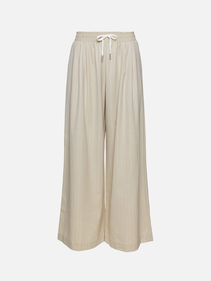 Pinstripe Wool Drawstring Pant,ST AGNI,LATTE,Image 1
