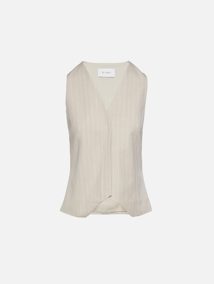 Pinstripe Wool Vest,ST AGNI,LATTE,Image 1