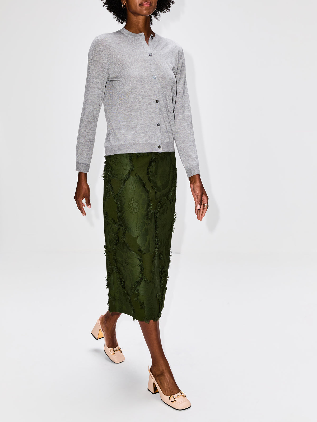Poppy Skirt,GUCCI,GREYISH ARMY GREEN,Image 3