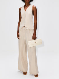 Pinstripe Wool Drawstring Pant,ST AGNI,LATTE,Image 2