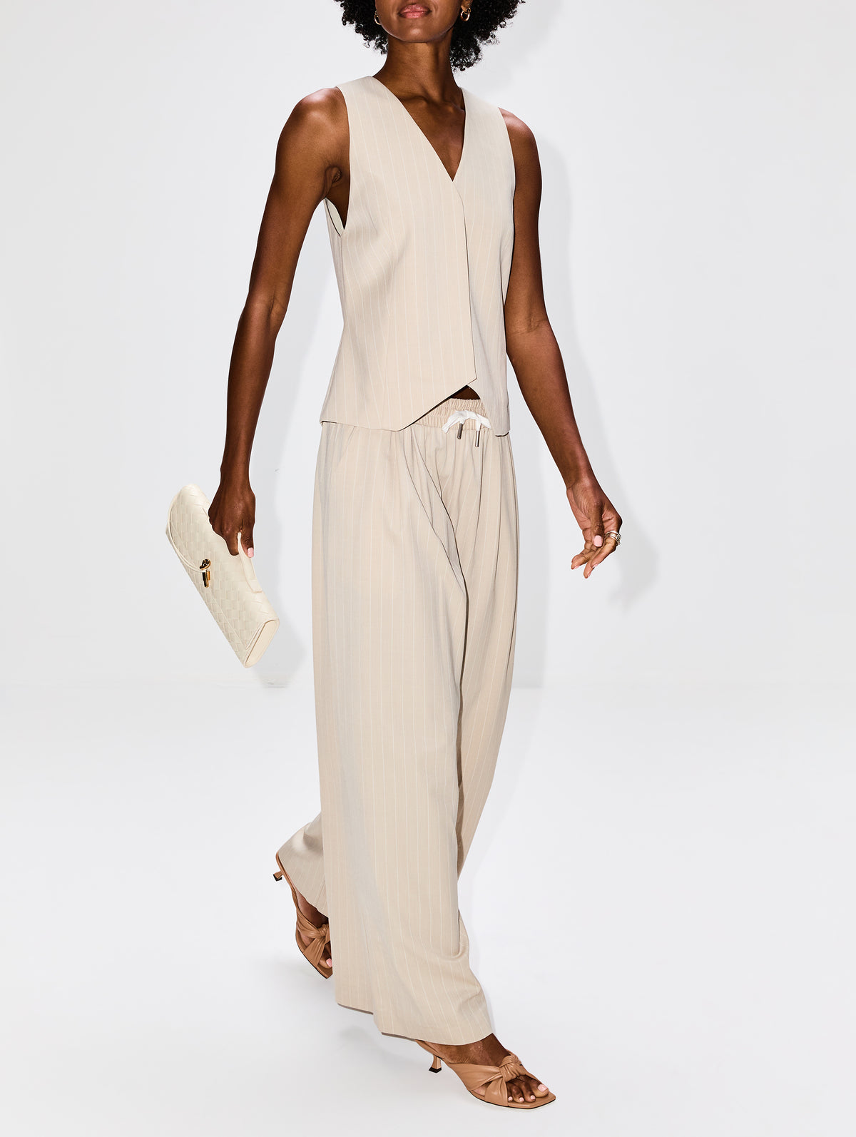 Pinstripe Wool Drawstring Pant,ST AGNI,LATTE,Image 3