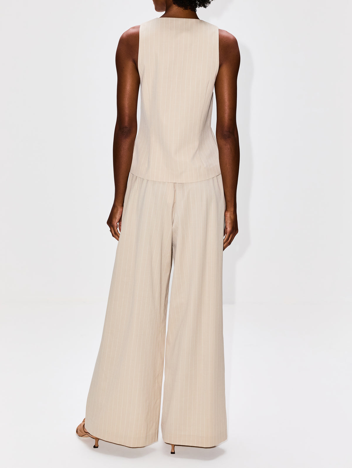 Pinstripe Wool Drawstring Pant,ST AGNI,LATTE,Image 4