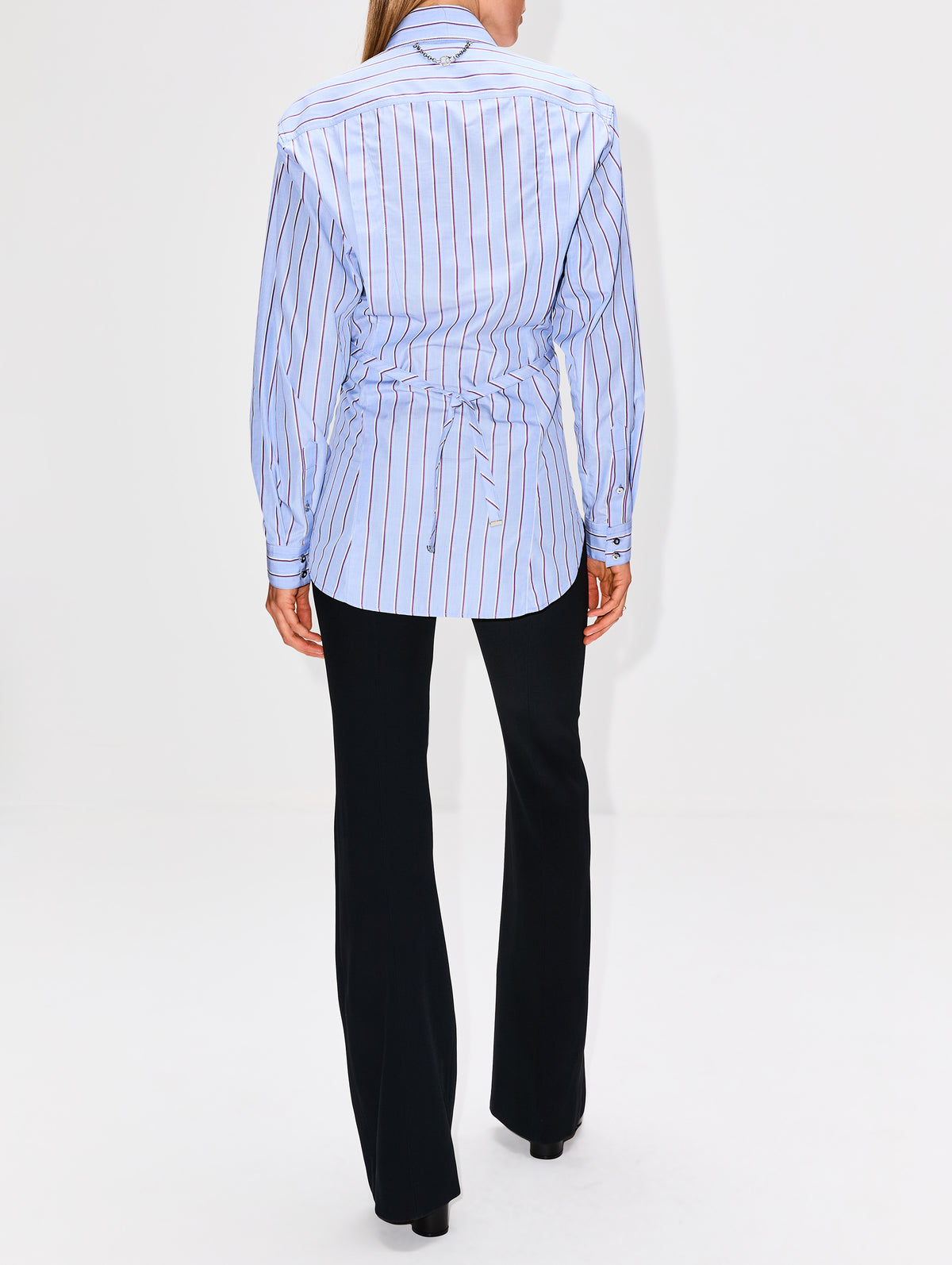 Stripe Button Up Top,RABANNE,BLUE/BROWN,Image 3