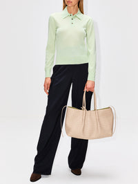 Knit Long Sleeve Polo Top,BOTTEGA VENETA,AQUAMARINE,Image 2