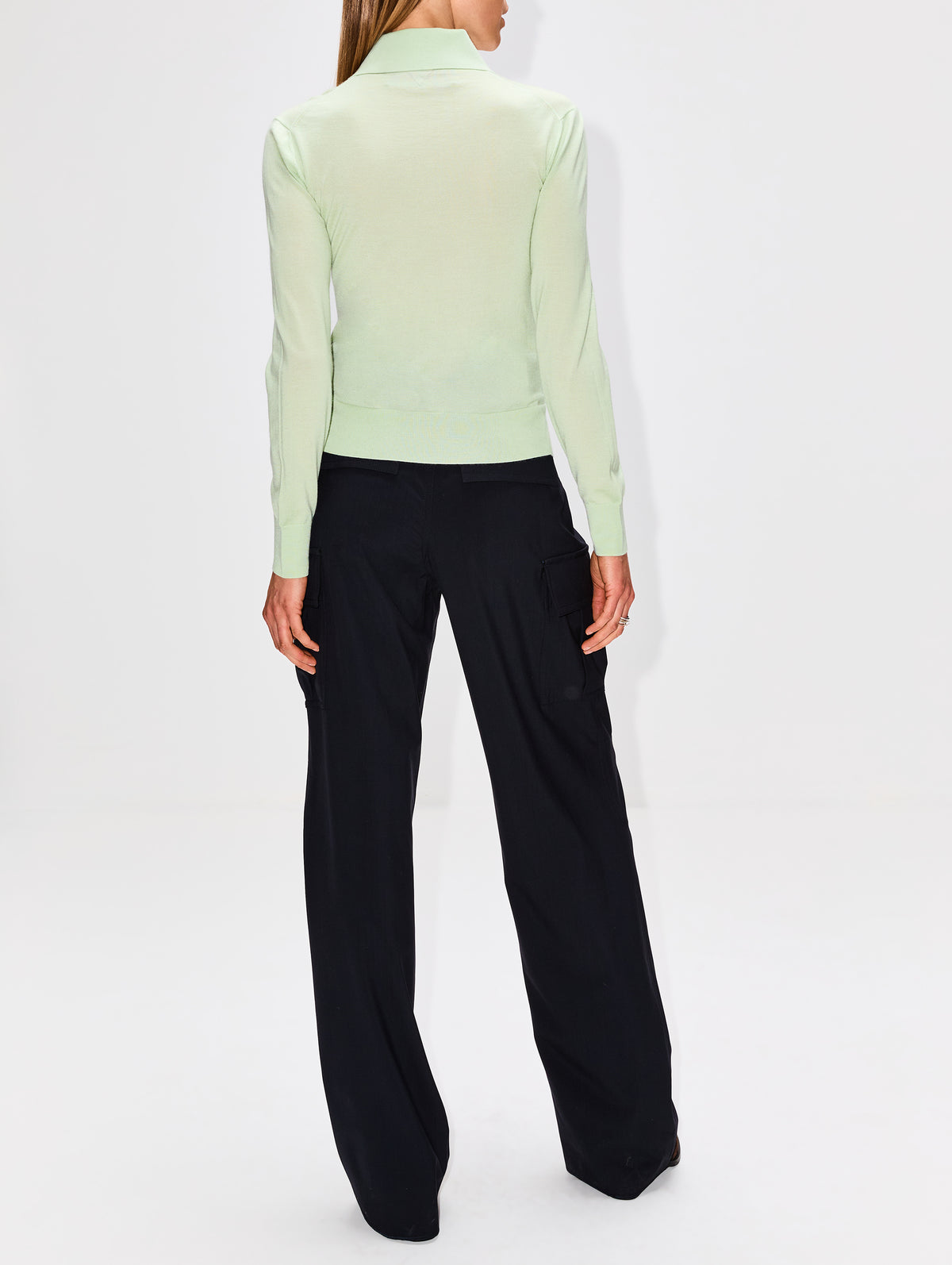 Knit Long Sleeve Polo Top,BOTTEGA VENETA,AQUAMARINE,Image 3
