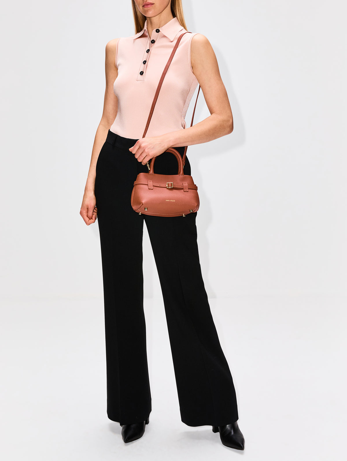 Sleeveless Knit Polo Shirt,FERRAGAMO,BALLET PINK,Image 2