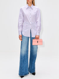 Stripe Button Up Top,RABANNE,BLUE STRIPES,Image 2