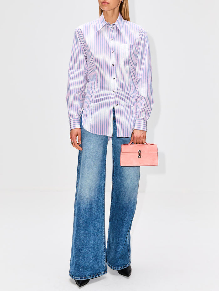 Stripe Button Up Top,RABANNE,BLUE STRIPES,Image 1
