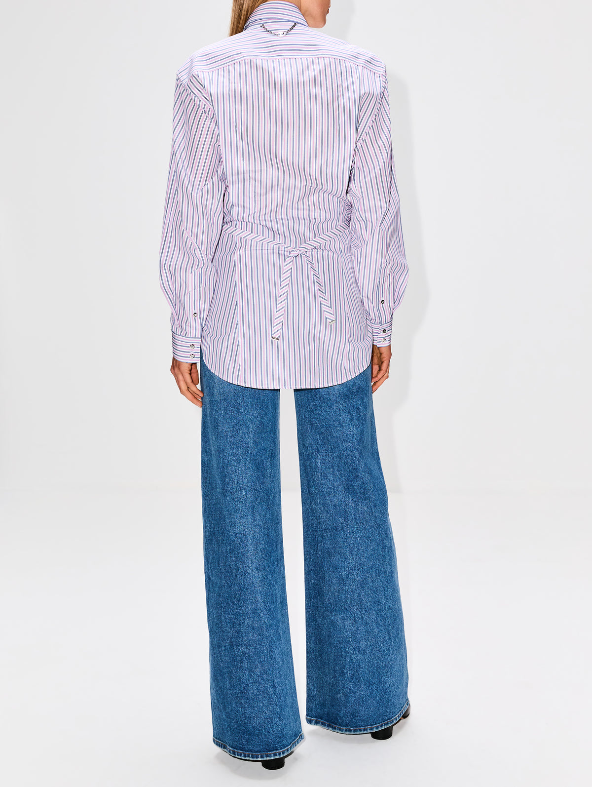 Stripe Button Up Top,RABANNE,BLUE STRIPES,Image 3