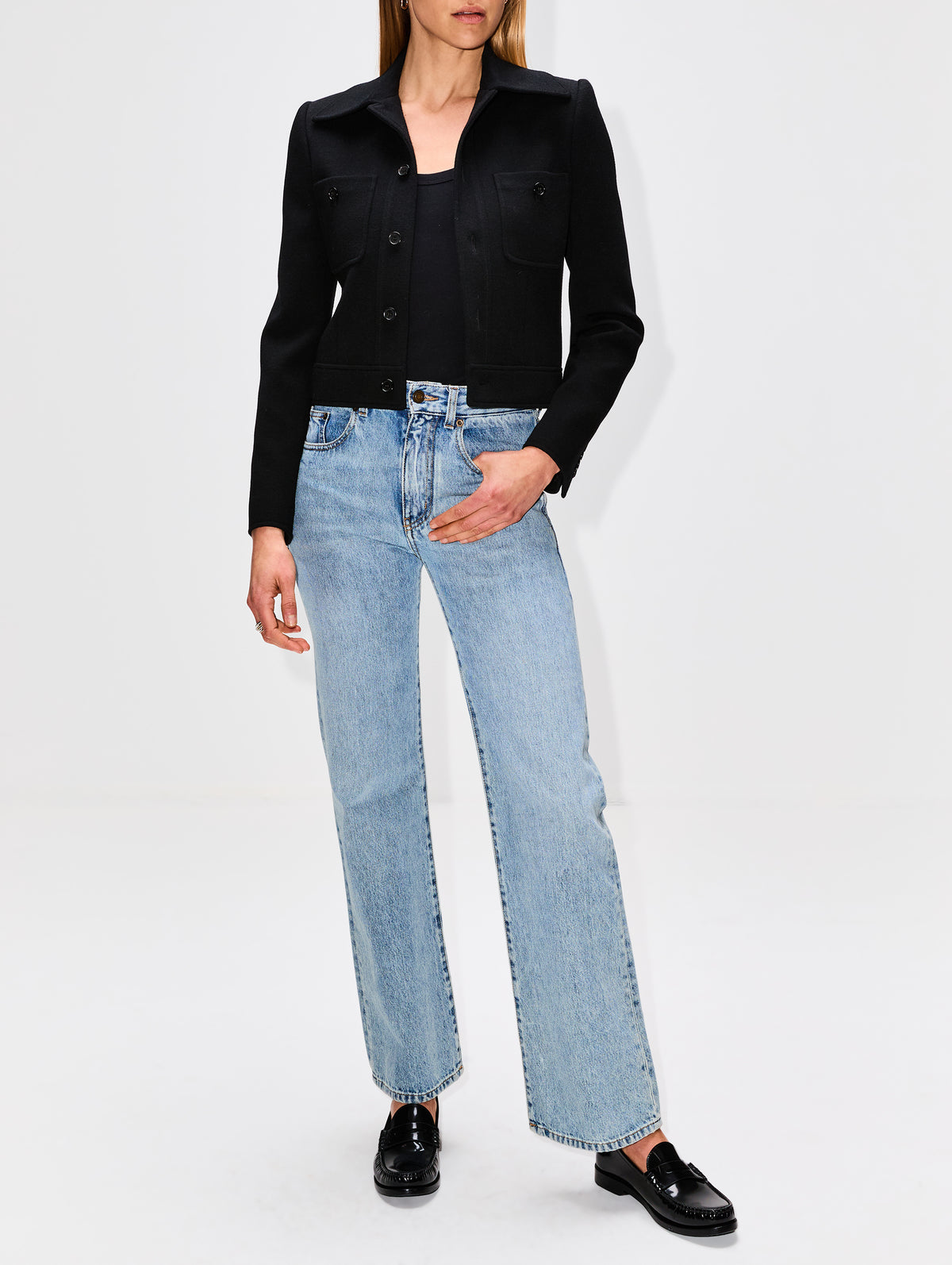 Cropped Jacket,SAINT LAURENT,BLACK,Image 2