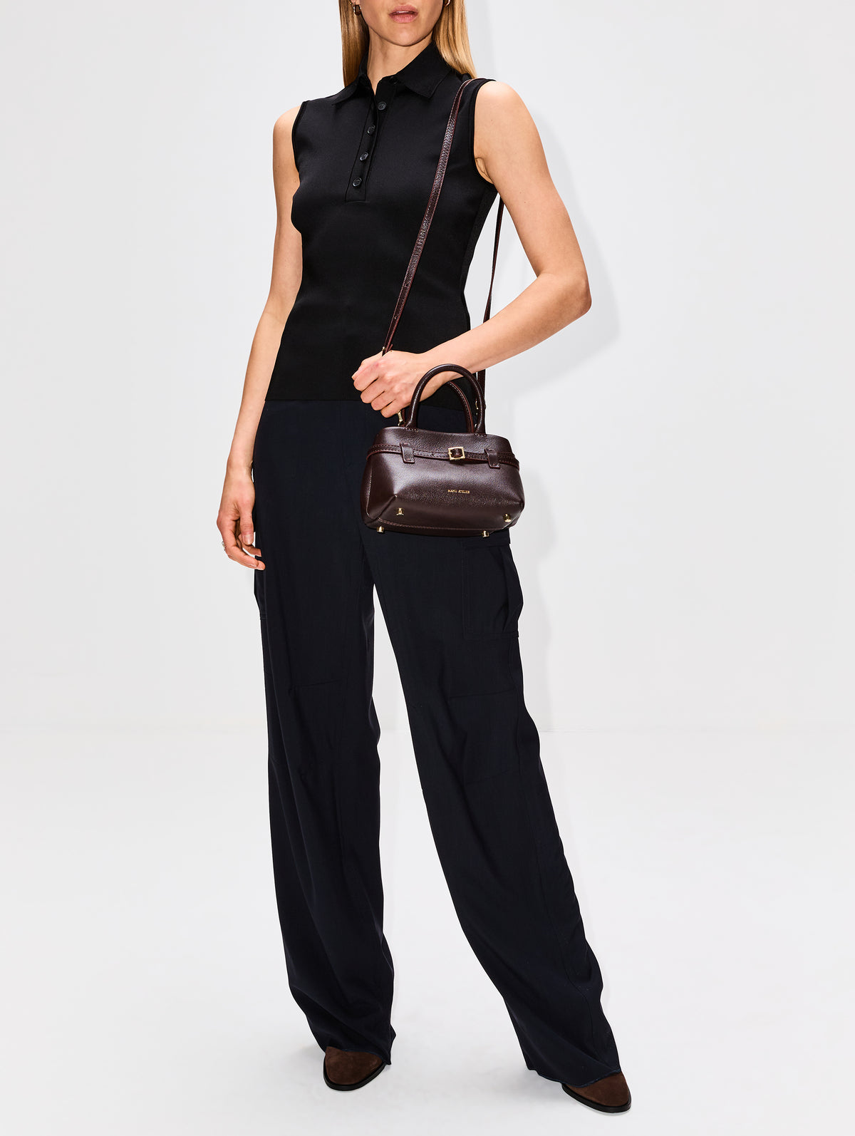 Sleeveless Knit Polo Shirt,FERRAGAMO,NERO,Image 2