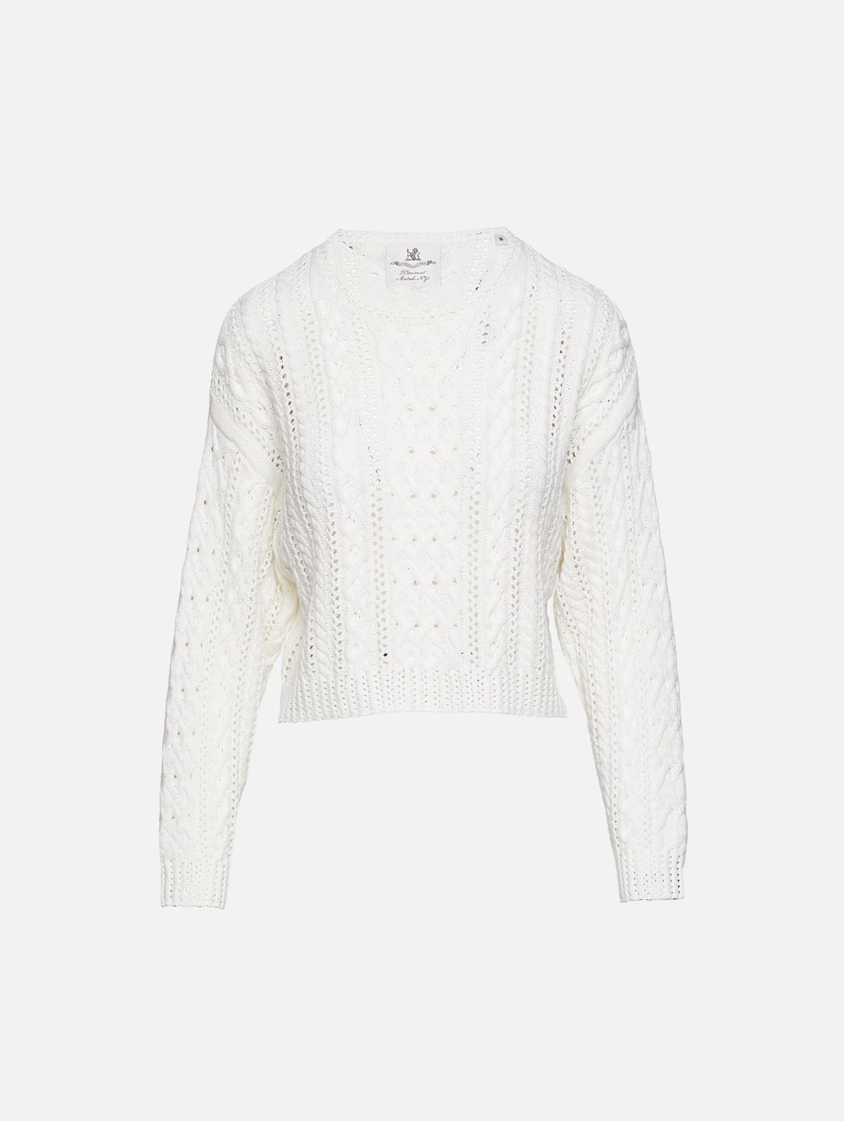 Cropped Relaxed Cable Sweater,DENIMIST,WHITE,Image 1
