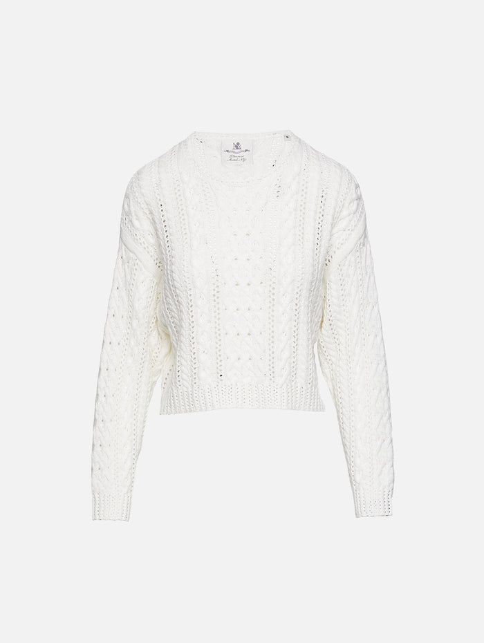 Cropped Relaxed Cable Sweater,DENIMIST,WHITE,Image 1
