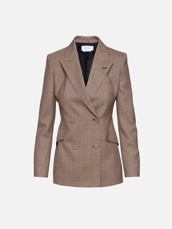 Double Breasted Blazer,ALEXANDER MCQUEEN,IVORY/BLACK,Image 1