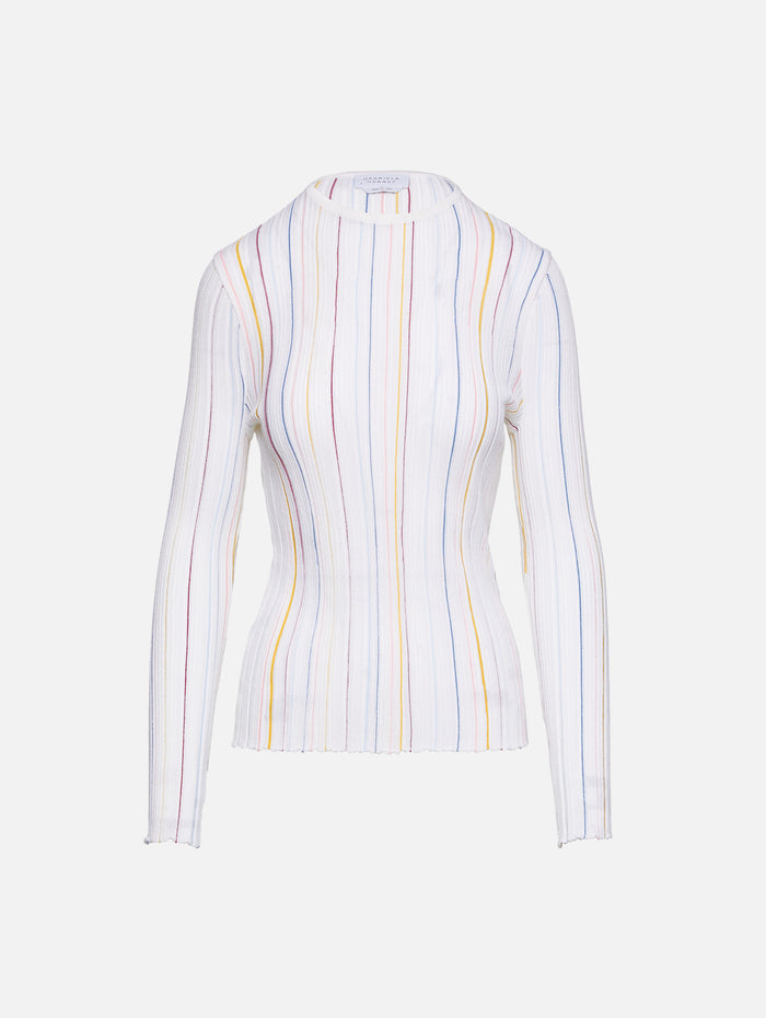 Augie Stripe Crewneck Top,GABRIELA HEARST,IVORY MULTI,Image 1