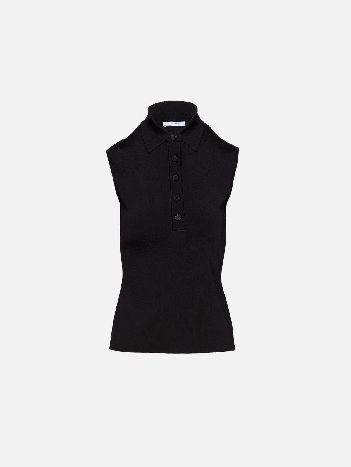Sleeveless Knit Polo Shirt,FERRAGAMO,NERO,Image 1