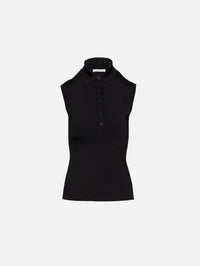 Sleeveless Knit Polo Shirt,FERRAGAMO,NERO,Image 1