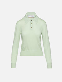 Knit Long Sleeve Polo Top,BOTTEGA VENETA,AQUAMARINE,Image 1