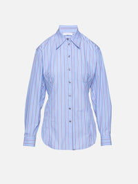 Stripe Button Up Top,RABANNE,BLUE/BROWN,Image 1