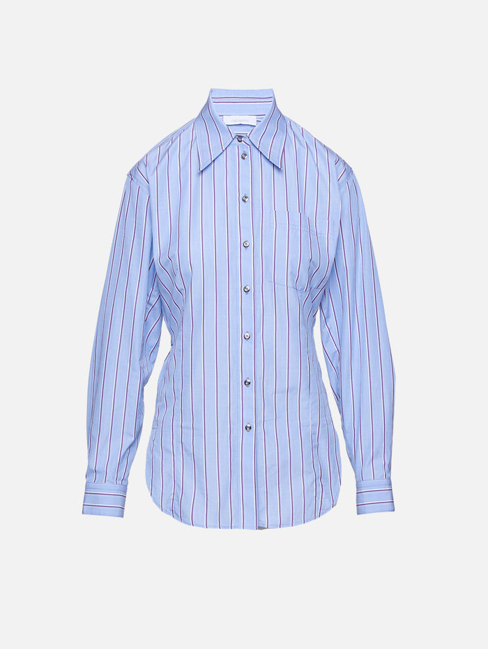 Stripe Button Up Top,RABANNE,BLUE/BROWN,Image 1
