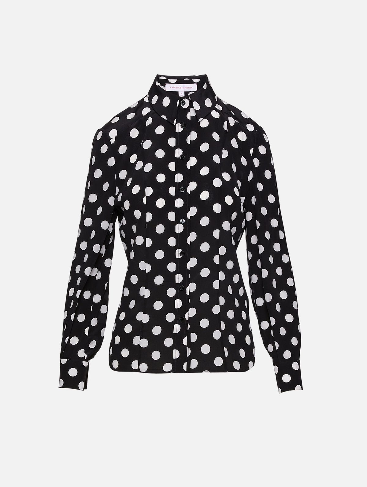 Long Sleeve Button Down Top,CAROLINA HERRERA,BLACK/IVORY,Image 1