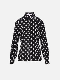 Long Sleeve Button Down Top,CAROLINA HERRERA,BLACK/IVORY,Image 1