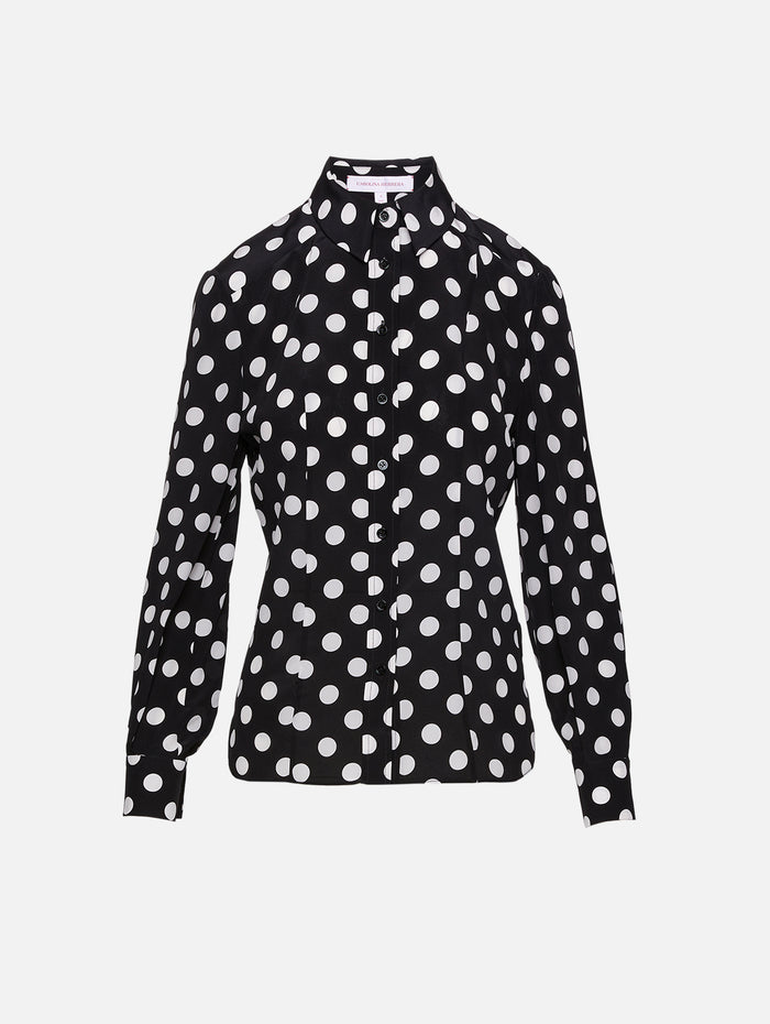 Long Sleeve Button Down Top,CAROLINA HERRERA,BLACK/IVORY,Image 1