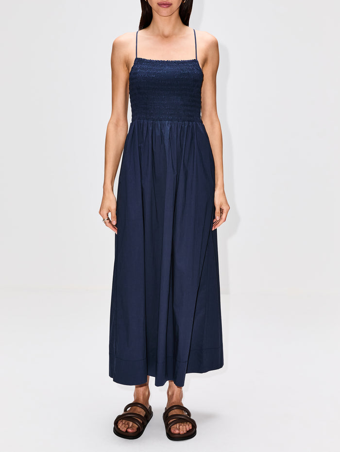 Carmen Dress,BIRDS OF PARADIS BY TROVATA,NAVY,Image 1