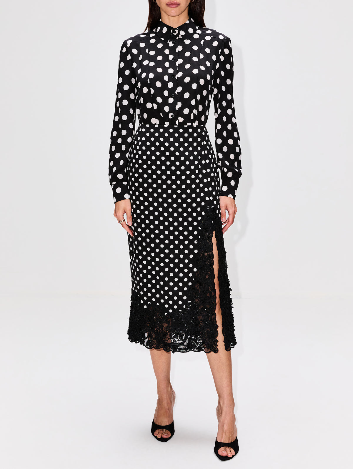 Midi Skirt,CAROLINA HERRERA,BLACK/IVORY,Image 2