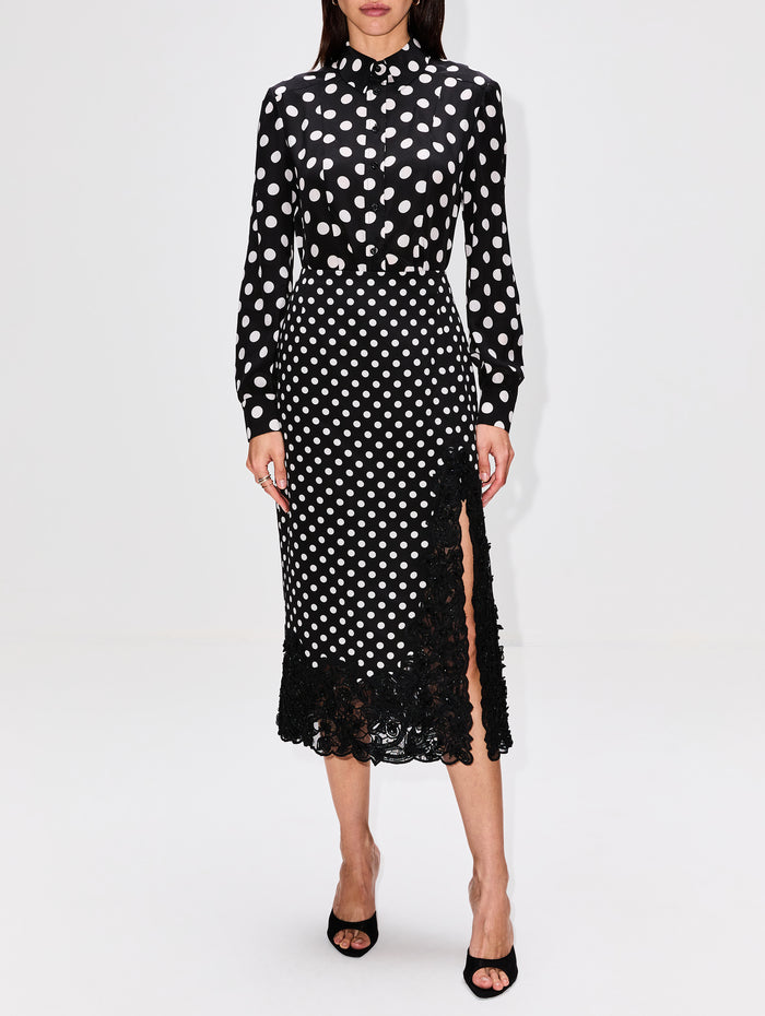 Midi Skirt,CAROLINA HERRERA,BLACK/IVORY,Image 1