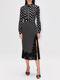 Long Sleeve Button Down Top,CAROLINA HERRERA,BLACK/IVORY,Image 2