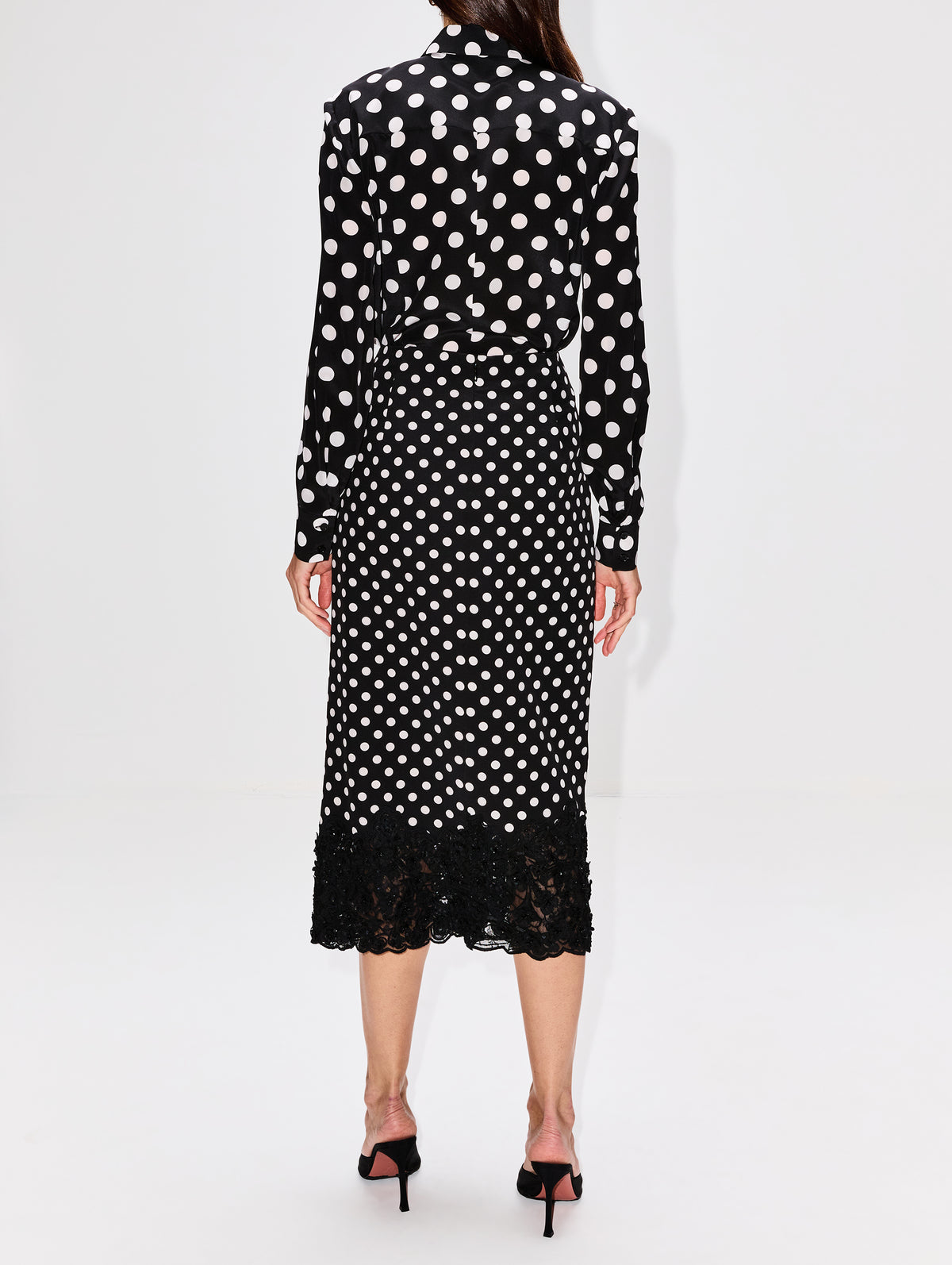 Long Sleeve Button Down Top,CAROLINA HERRERA,BLACK/IVORY,Image 3