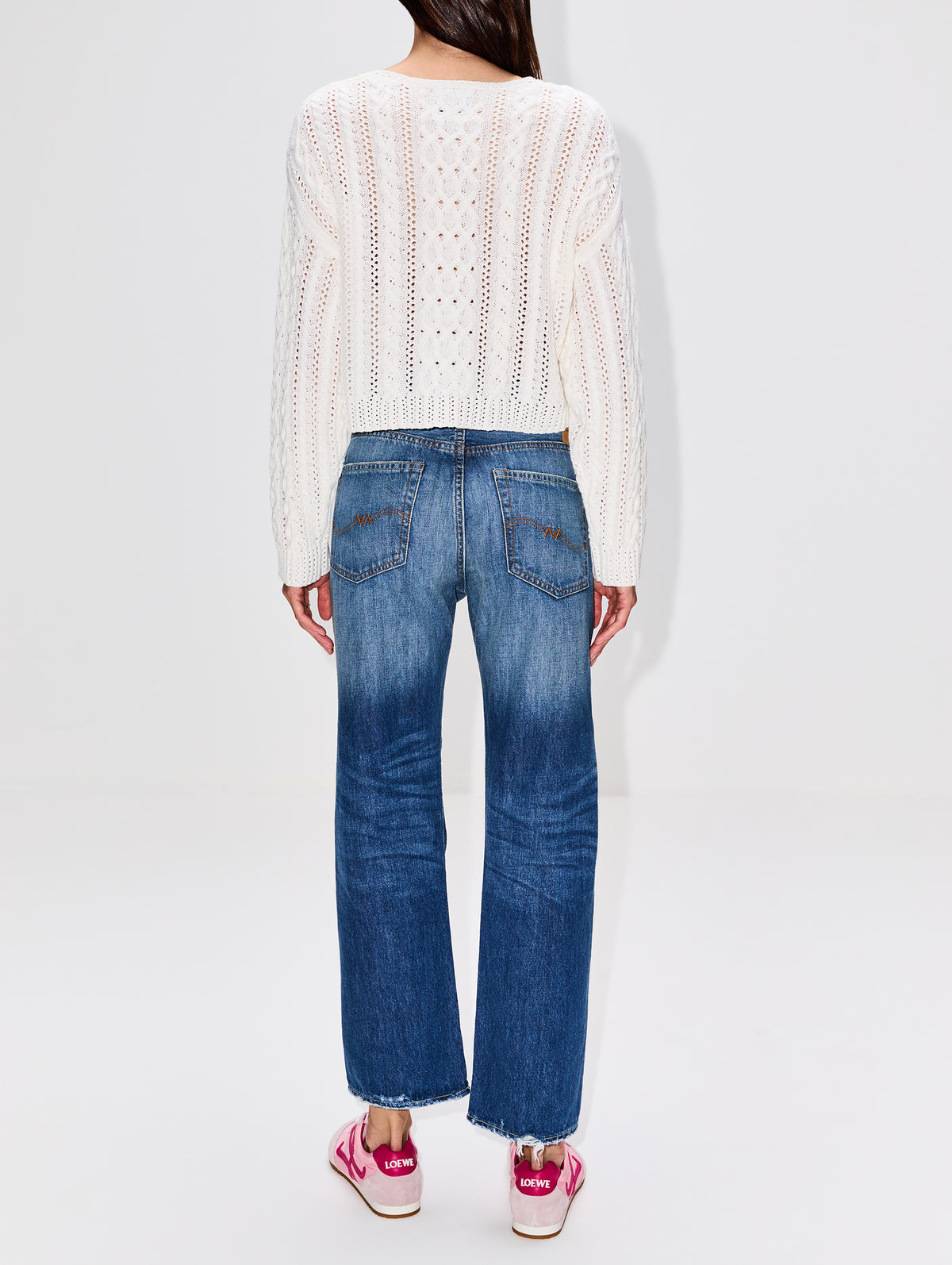 Cropped Relaxed Cable Sweater,DENIMIST,WHITE,Image 3