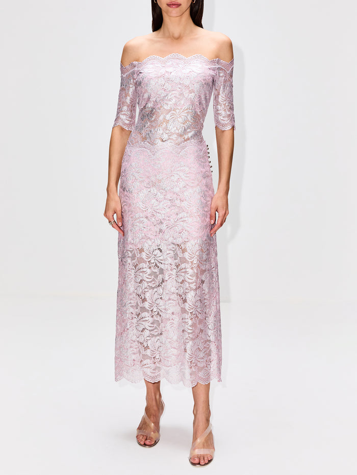 Off The Shoulder Lace Top,RABANNE,POWDER PINK,Image 1