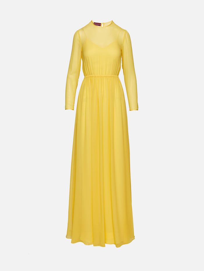 Light Silk Evening Dress,GUCCI,LEMON CURD,Image 1