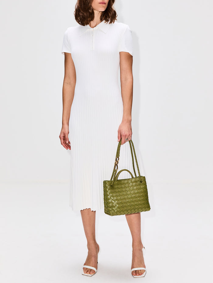 Pleated Polo Mini Dress,BRANDON MAXWELL,WHITE,Image 1
