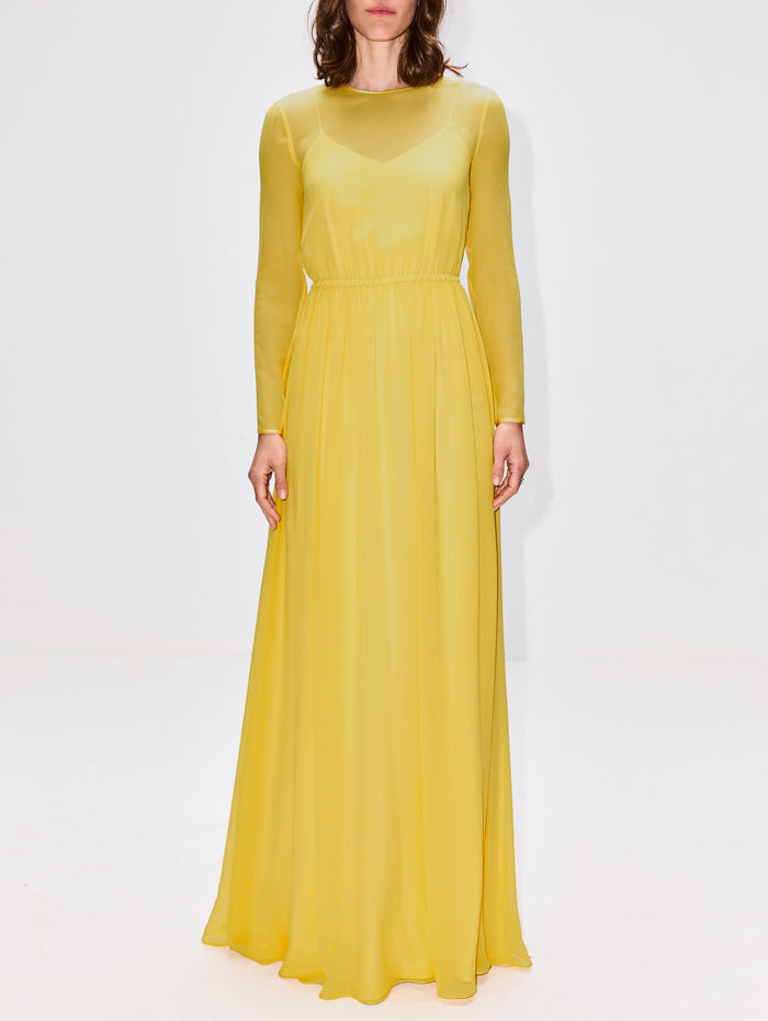 Light Silk Evening Dress,GUCCI,LEMON CURD,Image 1