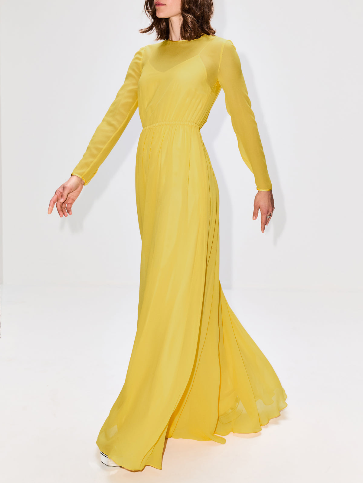 Light Silk Evening Dress,GUCCI,LEMON CURD,Image 3
