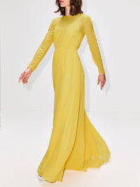 Light Silk Evening Dress,GUCCI,LEMON CURD,Image 3